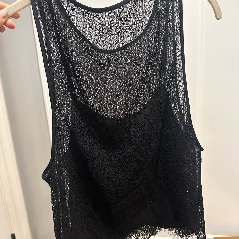 INTERMIX Black Lace Tank Top